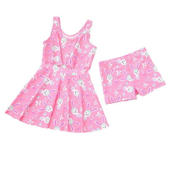 Toddler Girls Swimsuits Swim Dress with Shorts Sleeveless Cartoon Printing Beach Bathing Suit Swimwear Size 3-4T