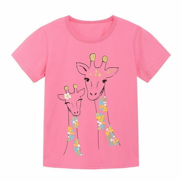 Toddler Girls T-Shirt Cartoon Giraffe Print Short Sleeve Crewneck T Shirt Versatile Tee Shirt