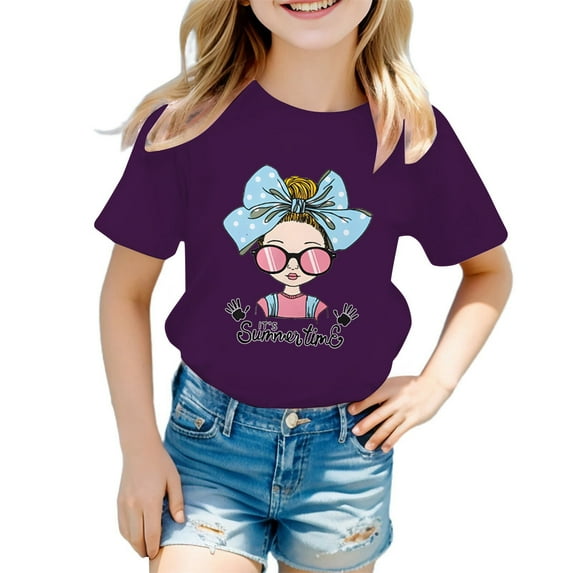 Toddler Girls T Shirt Kid Cute Graphic Round Neck Short Sleeve Summer Casual Tops for Girls Size 3-4T