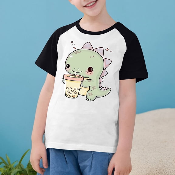 Toddler Girls T-Shirt Short Sleeve round neck Shirt dinosaur Print Cute Summer Tops Tees Dinosaur Graphic