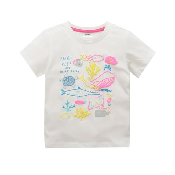 Toddler Girls T Shirt Summer Casual Short Sleeve Cute Cartoon Print Crewneck Kids Comfortable Girls' Tops, Tees & Blouses Size 4T,White