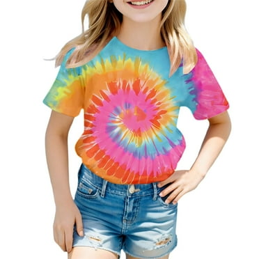 Toddler Girls T Shirt Tie Dye Print Short Sleeve Summer Fashion Casual Crewneck Kids Girls' Tops, Tees & Blouses Size 3-4T,Hot Pink