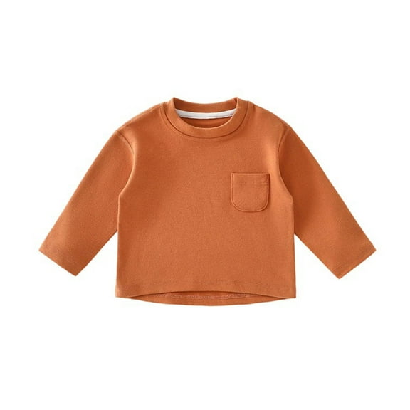 Toddler Girls T Shirt with Pocket Coffee Long Sleeve T-Shirt Girls Basic Crewneck Tops Fall Tops Size 1-2 Years Girls Clothes