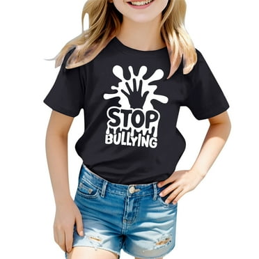 Toddler Girls T-Shirts Anti Bullying Lettr Print Crewneck Short Sleeve Top Kids Girls Everyday Wear Trendy Comfortable T-Shirts，2 -3 Years