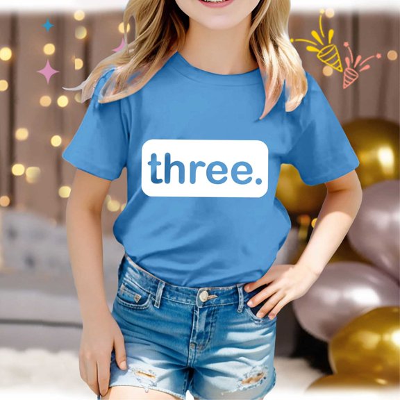 Toddler Girls T Shirts Blue Printed Short Sleeve Shirt for Girls Casual Summer Clothes for Teens Cute Outfits for Girls 2-3 Years