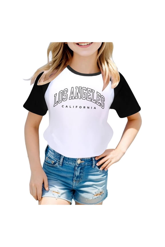 Toddler Girls T Shirts Boys Us City Print Raglan Short Sleeve Cute Summer Tops Size 4-5T