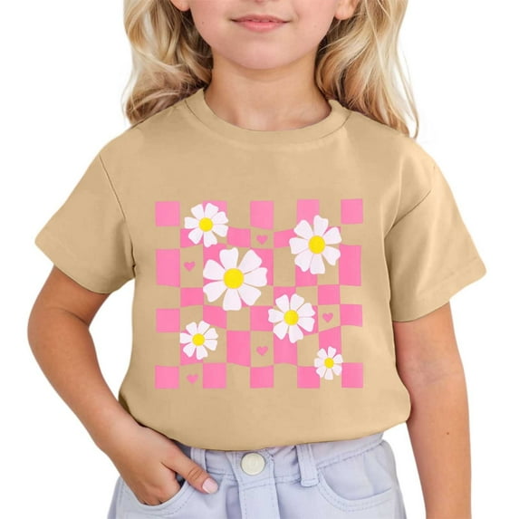 Toddler Girls T-Shirts Flower Printed Short Sleeve Round Neck Multicolor Tee Children Girls School Home Loose Comfortable Everyday Wear T-Shirts，12 -13 Years