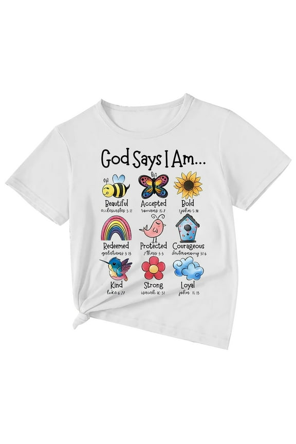 Toddler Girls T Shirts God Says I Am Creative Casual Comfy Short Sleeve Tee Kids Summer Clothings Cute Tops for Girls Size 1-2T