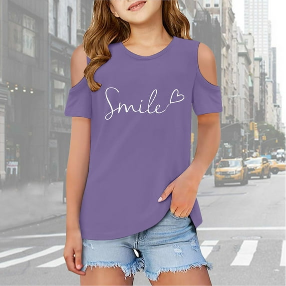 Toddler Girls T Shirts Graphic Short Sleeve Tshirts Cut-Out Design Crewneck Girls Blouse T-Shirts for Girls 3-4 Years