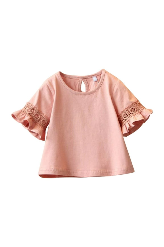 Toddler Girls T Shirts Lace Bell Sleeve Round Neck Loose Blouse Summer Solid Casual Tops