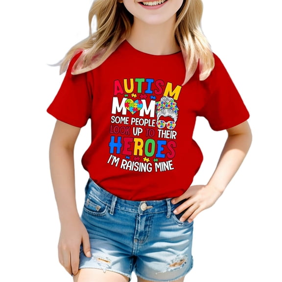 Toddler Girls T-Shirts Letter Printed Round Neck Short Sleeved T-Shirt Childrens Girls Summer Stylish And Comfortable T-Shirts，6 -7 Years