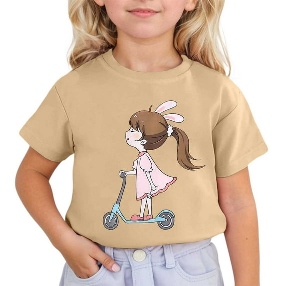Toddler Girls T-Shirts Little Girl Printed Short Sleeve Round Neck Multicolor Tee Children Girls School Home Loose Comfortable Everyday Wear T-Shirts，8 -9 Years