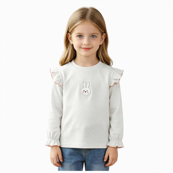 Toddler Girls T-Shirts Long Sleeve Shirts with Ruffle Fall Winter Cute Tops Crew Neck Shirts for Girls 6 12 18 24 Months 3T 4T 5T 6T Kids Basic Tee