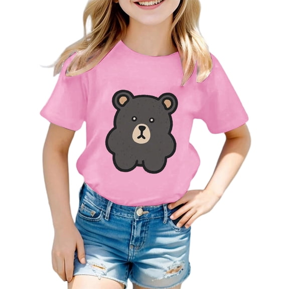 Toddler Girls T Shirts Pink Printed Short Sleeve Shirt for Girls Round Neck Summer Outfits for Girls Little Girls Clothes 1-2 Years