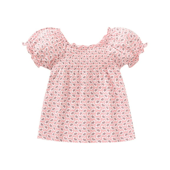 Toddler Girls T-Shirts Pink Summer New Cute Print Fashion Puff Sleeve Tops for Girl Size 2-3T