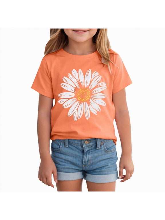 Toddler Girls T-Shirts Short Sleeve Shirt for Girls 0-24 Months 2t 3t 4t 5t 6t 7t Cotton Tees Kids Tshirts Clothes Summer Tops Gibobby,3-4 Years,Orange