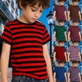thumbnail image 1 of Toddler Girls T Shirts Stripe Round Neck Short Sleeve Tunic Tee Tops Modern Fit School Shirts for Girls Yellow Casual Summer Blouse for Girls, 1 of 4