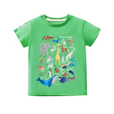 Toddler Girls T Shirts Summer Casual Short Sleeve Cute Cartoon Print Crewneck Kids Comfortable Girls' Tops, Tees & Blouses Size 3T,Green