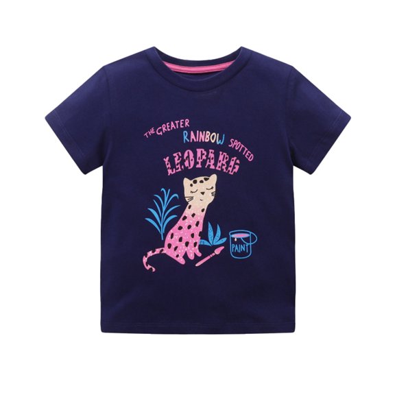 Toddler Girls T Shirts Summer Casual Short Sleeve Cute Cartoon Print Crewneck Kids Comfortable Girls' Tops, Tees & Blouses Size 3T,Navy