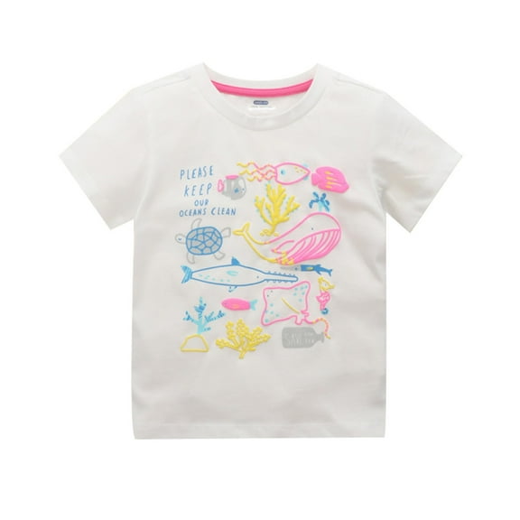 Toddler Girls T Shirts Summer Casual Short Sleeve Cute Cartoon Print Crewneck Kids Comfortable Girls' Tops, Tees & Blouses Size 3T,White