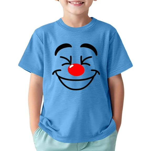 Toddler Girls T-Shirts Summer Clown Smiley Face Printinground Neck Short Sleeve Multicolor Tee Children Girls Comfort Style Athleisure Playtime And Outdoor T-Shirts，8 -10 Years
