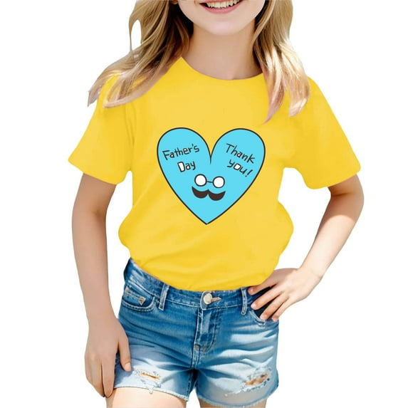 Toddler Girls T-Shirts Summer Father'S Day Love Letter Printed Round Neck Short Sleeved T-Shirt Kids Girls Loose Vitality Loungewear T-Shirts,18 -24 Months