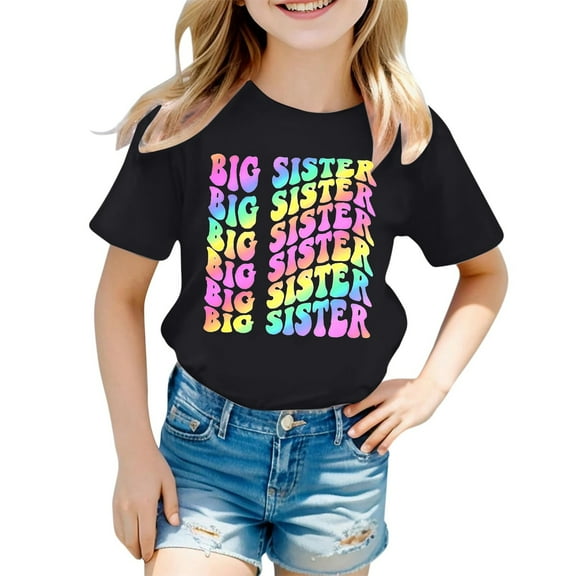 Toddler Girls T-Shirts Summer Gradient Letter Printed Round Neck Short Sleeve Multicolor Tee Children Girls Comfortable Style Loungewear T-Shirts,13 -14 Years