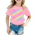 thumbnail image 1 of Toddler Girls T-Shirts Summer Gradient Letter Printed Round Neck Short Sleeve Multicolor Tee Children Girls Comfortable Style Loungewear T-Shirts，8 -9 Years, 1 of 3