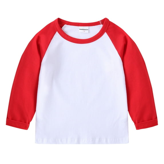 Toddler Girls T-Shirts Summer School Breathable Casual Color Block Cartoon Print Long Sleeve Crew Neck Tee Blouse Red Athletic Performance Clothing 4-5T