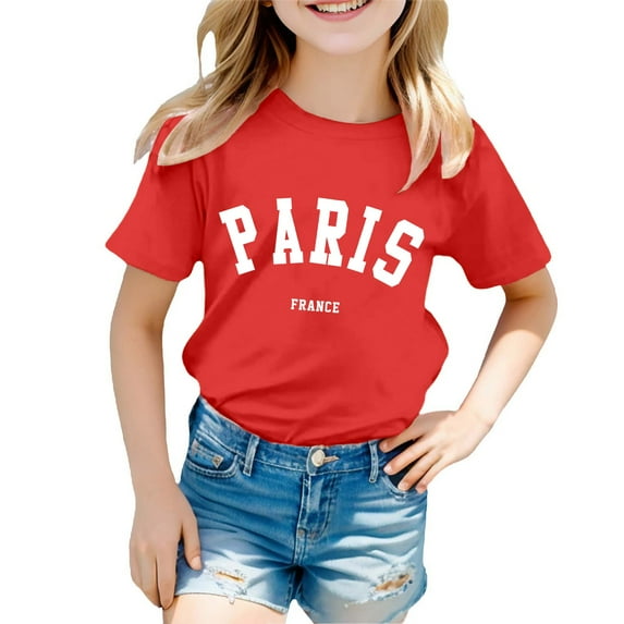 Toddler Girls T-Shirts Summer Unisex Stylish Casual Letter Graphic Tees Loose Fit Crew Neck Short Sleeve T Shirt Red Birthday Gift