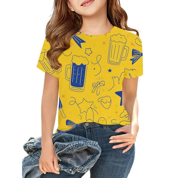 Toddler Girls T Shirts Yellow Printed Girls Short Sleeve Tops Casual Girl Summer Clothes Outfits for Girls 2-3 Years