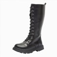 thumbnail image 1 of Toddler Girls Tall Boots Fashion Solid Color Leather Front Lace Up Boots Side Zipper Shoes, 1 of 9