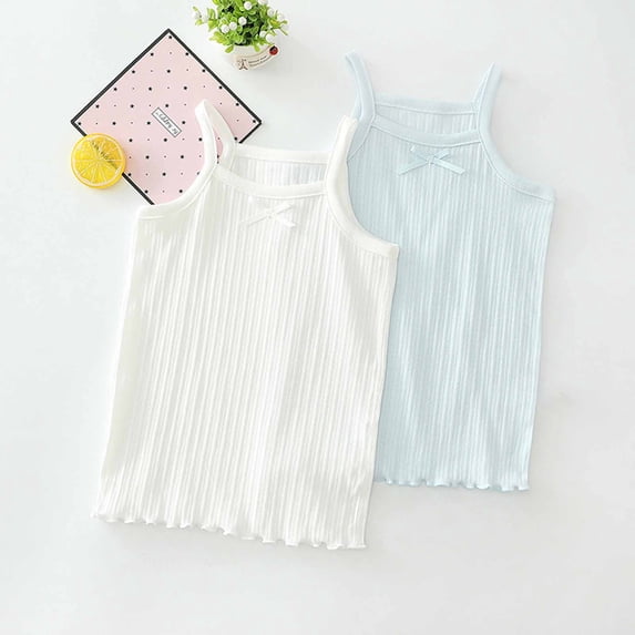 Toddler Girls Tank Tops 2 Pack Ribbed Knit Summer Sleeveless Shirts Spaghetti Strap Camisoles Undershirt for Kids