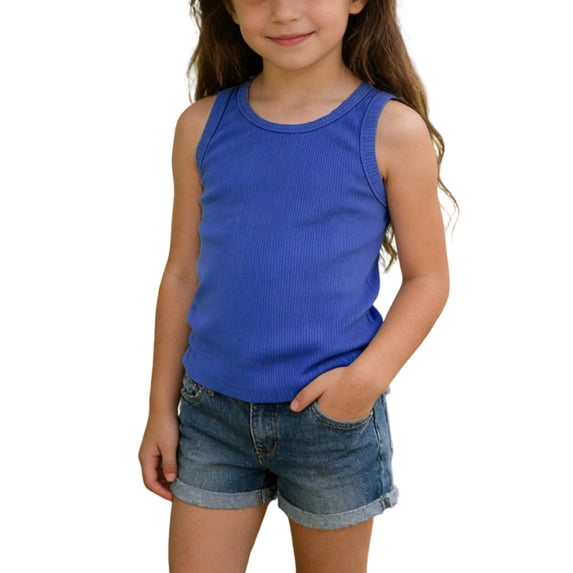 Toddler Girls Tank Tops - Ribbed Sleeveless Crew Neck Summer Tanks for Girls Lightweight Casual Slim Fitted Racerback Tank Tops Tees Shirts, Blue, 3 Years