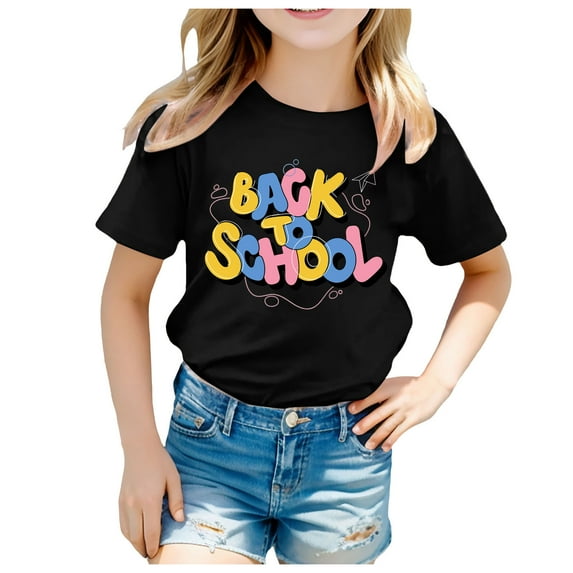 Toddler Girls Tank Tops Summer School Breathable Casual Loose Fit Cartoon Print Short Sleeve Crew Neck T Shirt Black Undershirt Clothing 3-4 T