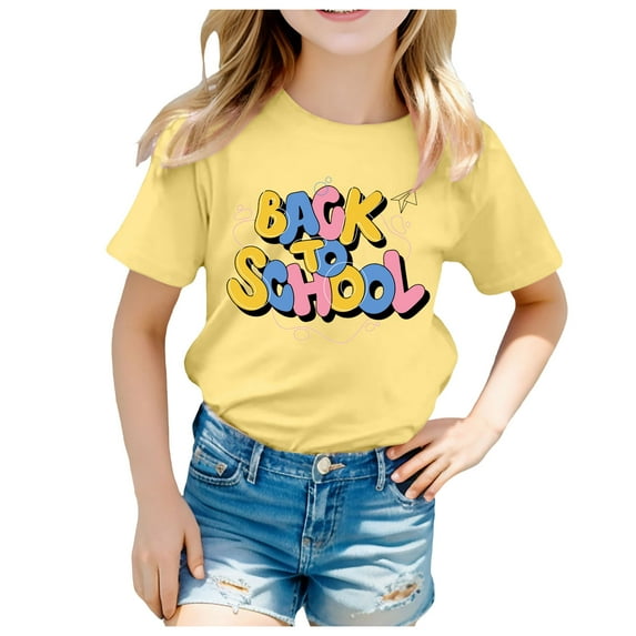 Toddler Girls Tank Tops Summer School Breathable Casual Loose Fit Cartoon Print Short Sleeve Crew Neck T Shirt Yellow Athletic Performance Clothing 6-7 T