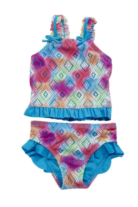 Toddler Girls Tankini Rainbow Lace Ruffled 2 Pc Bikini Swim Suit 2T