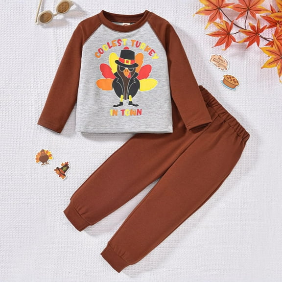 Toddler Girls Thanksgiving Outfit Kids Turkey Print Top and Long Pant 2Pcs Set Thanksgiving Clothes Size 12M-7T