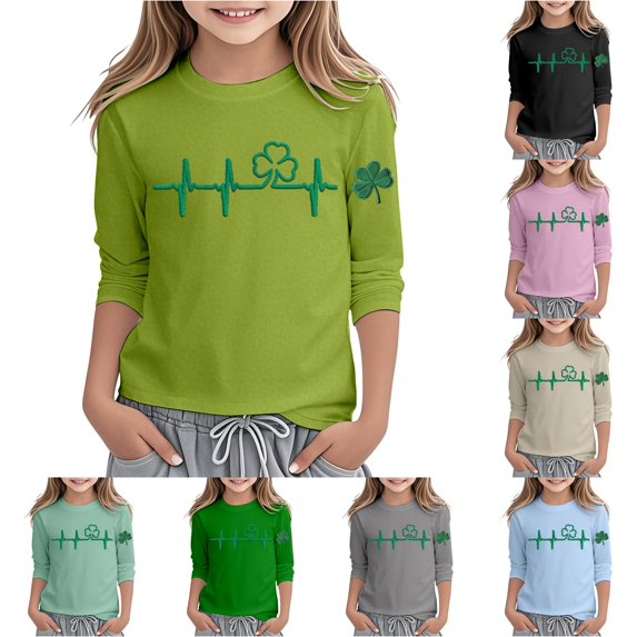 Toddler Girls Three Quarter Sleeve Shirts Summer Tops St Day Print Top for Kids Tee Top Size 3-4T ,Green