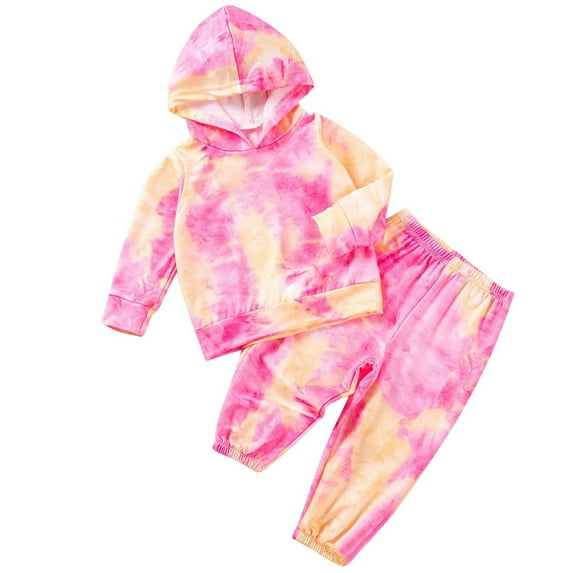Toddler Girls' Tie-Dye Hoodie Set, Baby Girls Sweatsuit, 2Pc Infant Tracksuit, Kids Fleece Long Sleeve Hooded Sweatshirts Elastic Waist Joggers Sweatpants Set Winter 2 Piece Outfits