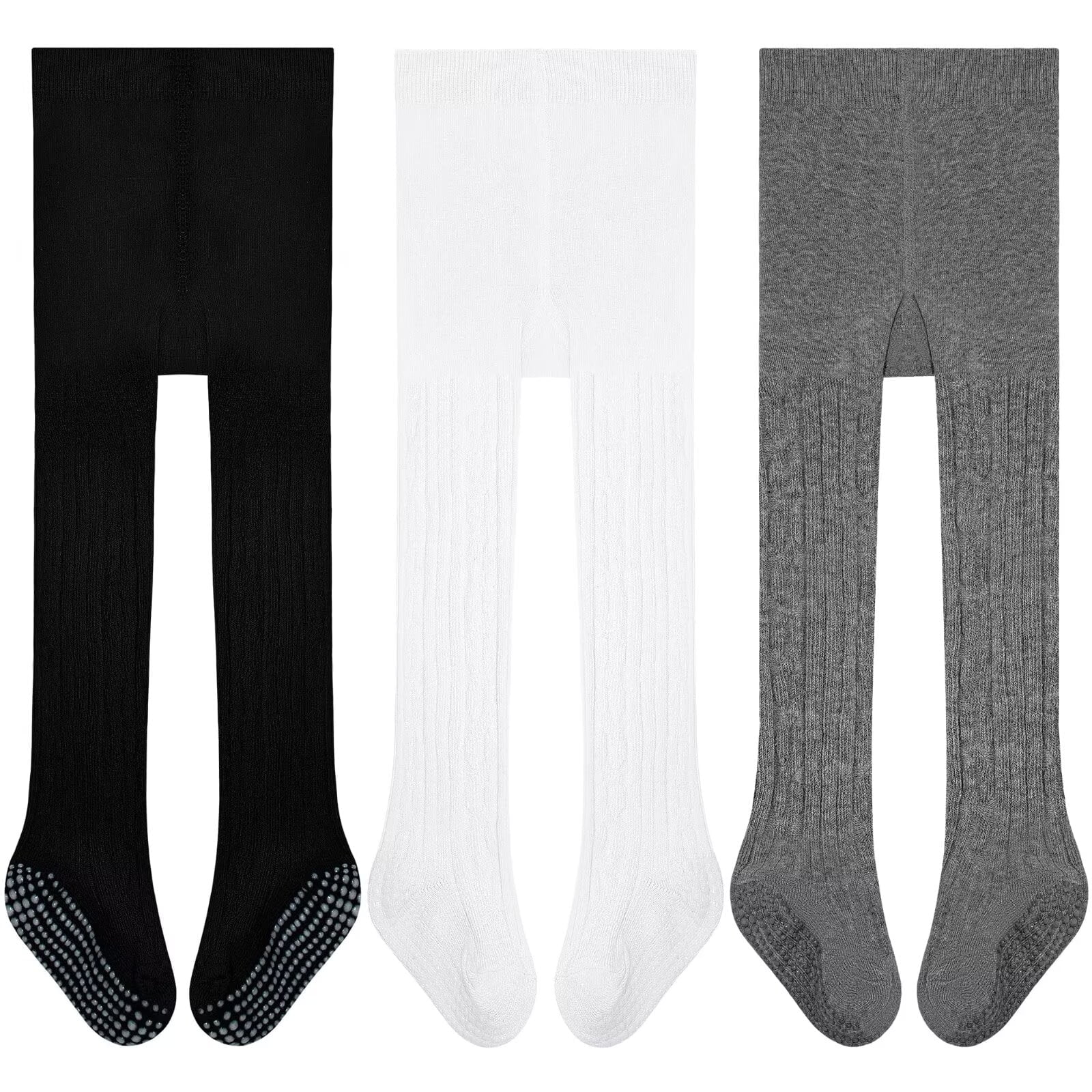 Toddler Girls Tights Baby Non Slip Cotton Pantyhose 3 Pairs Boys Knit White Pink Black Gray for 6 Months to 6 Years Kids Tights
