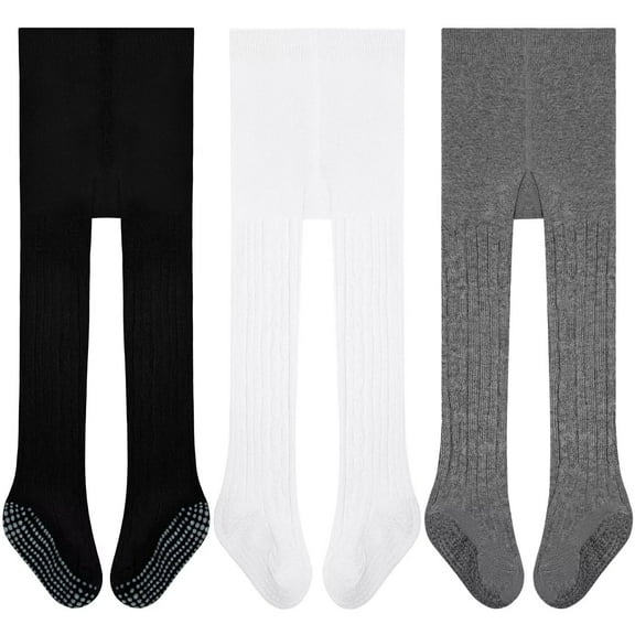 Toddler Girls Tights Baby Non Slip Cotton Pantyhose 3 Pairs Boys Knit White Pink Black Gray for 6 Months to 6 Years Kids Tights