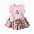 thumbnail image 1 of Toddler Girls Toddler Girls Summer Outfits Short Sleeve Button Up T Shirt Tops Casual Shorts Sets Baby 2t 3t 4t 5t Clothes Toddler Girls Summer Outfits 2pc 6t 7t Children,Lightweight(Pink,5-6 Years), 1 of 3