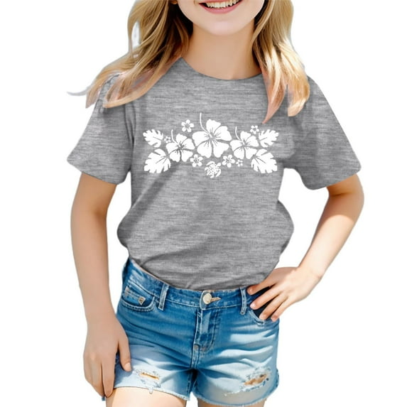 Toddler Girls Tops & T-Shirts 100 Days Of School Print Round Neck Loose Short Sleeve Fashion Casual Tee Shirts Sportwear,Gray,6-7 Years
