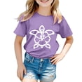 thumbnail image 1 of Toddler Girls Tops & T-Shirts 100 Days Of School Print Round Neck Loose Short Sleeve Fashion Casual Tee Shirts Streetwear,Purple,12-13 Years, 1 of 3