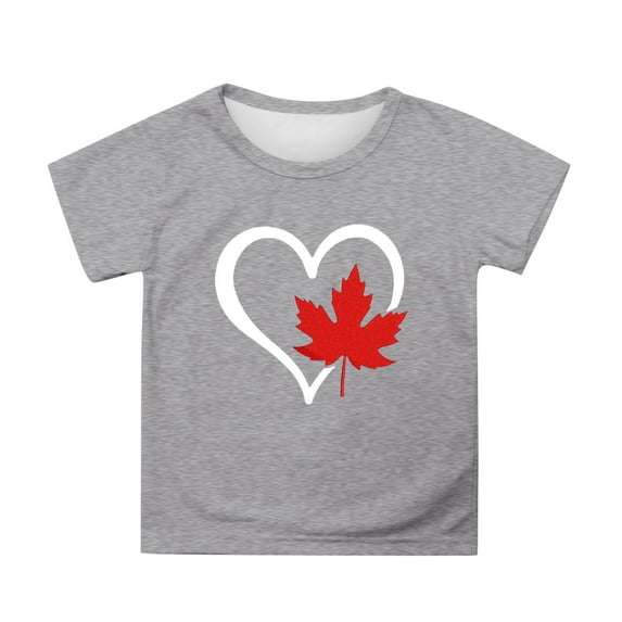 Toddler Girls Tops & T-Shirts Canada Print Short Sleeve Crewneck Casual Fit Basic Tops Pullover Tee Shirts Streetwear,Gray,10-11 Years