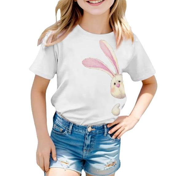 Toddler Girls Tops & T-Shirts Easter Bunny Cute Rabbit Graphic Crew Neck Short Sleeve Tops Pullover T Shirts Activewear,White,3-4 Years
