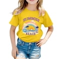 thumbnail image 1 of Toddler Girls Tops & T-Shirts Kids Children Beach Print Crew Neck Short Sleeve Comfortable Loose Fashion Casual Tops Pullover Tshirts Holiday Wear,Yellow,8-9 Years, 1 of 3