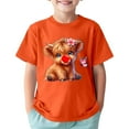 thumbnail image 1 of Toddler Girls Tops & T-Shirts Kids Children Cartoon Cow Print Crew Neck Short Sleeve Sports Casual Comfortable Tops Pullover T Shirts Daily-Wear,Orange,6-7 Years, 1 of 4