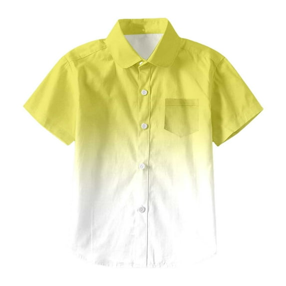 Toddler Girls Tops & T-Shirts Kids Children Gradient Print Patchwork Botton Down Short Sleeve Blouse Trendy Tops Pullover T Shirts Daily-Wear,Yellow,6-7 Years
